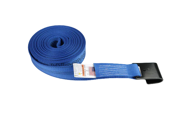 2 inch by 30 foot red Diamond Weave winch strap with flat hook, made in USA